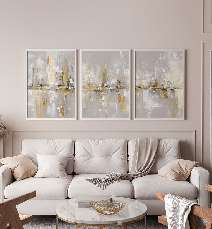 CHAMPAGNE SKYLINE SET , SET OF 3 PAINTINGS