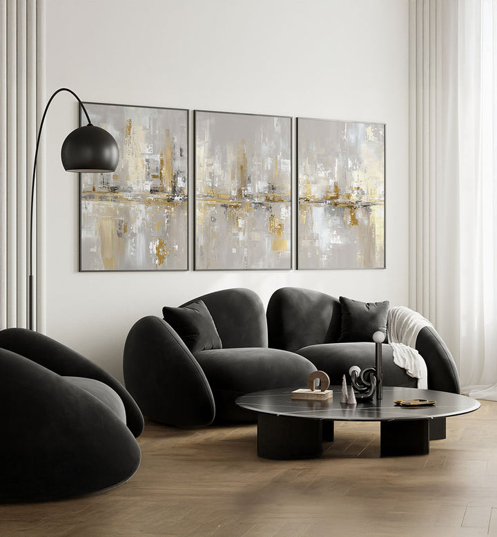 CHAMPAGNE SKYLINE SET , SET OF 3 PAINTINGS