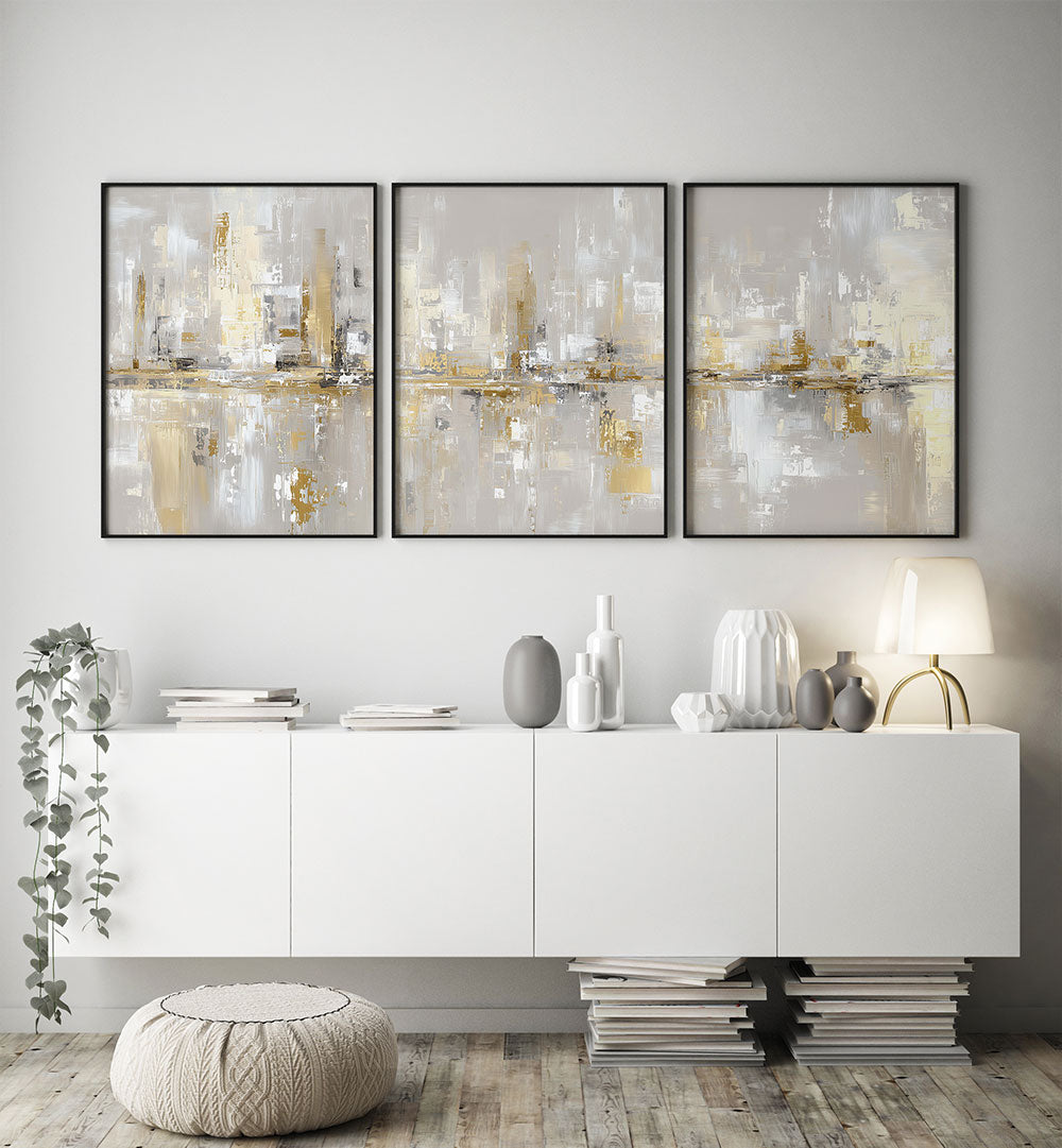 CHAMPAGNE SKYLINE SET , SET OF 3 PAINTINGS