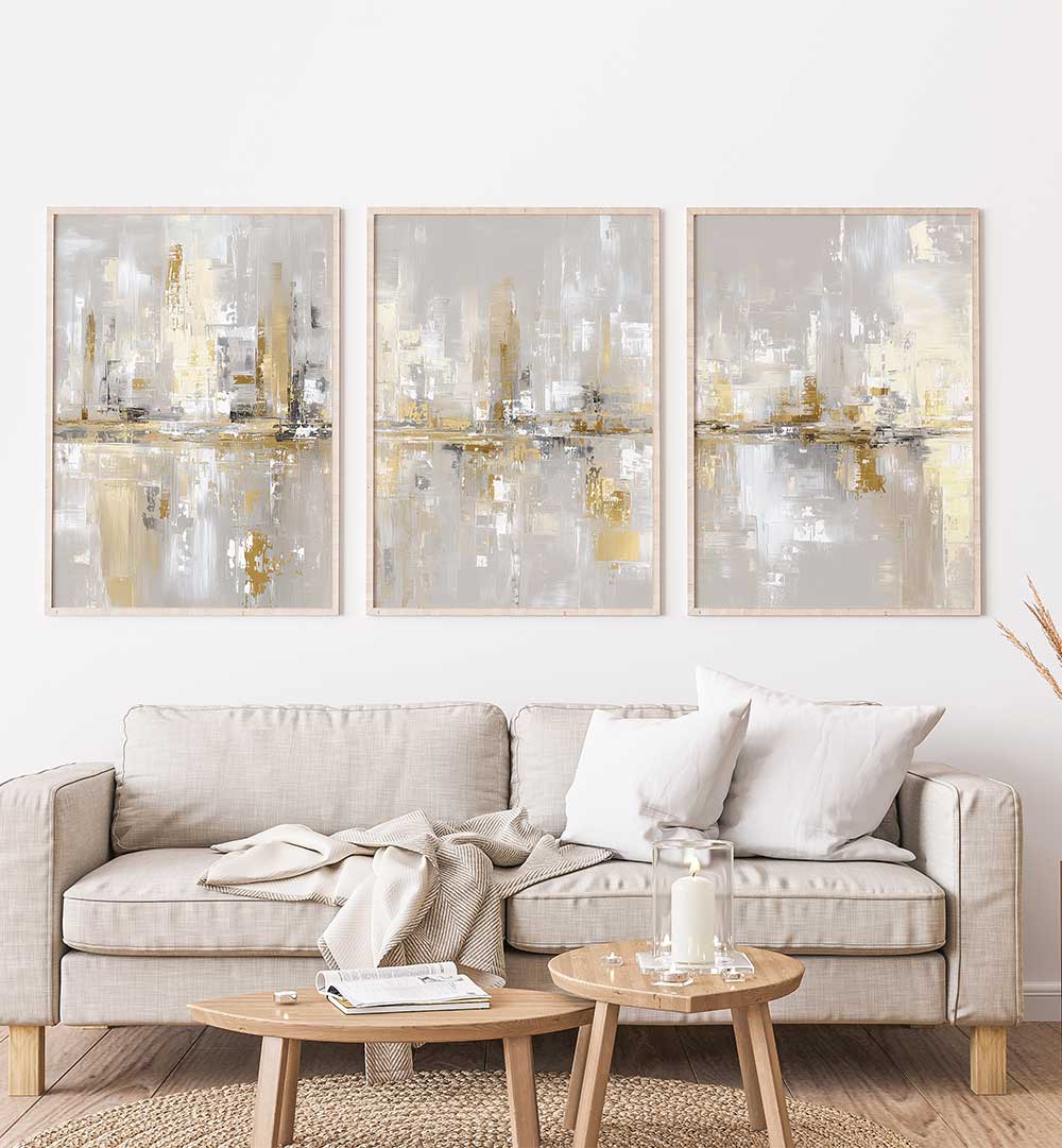 CHAMPAGNE SKYLINE SET , SET OF 3 PAINTINGS