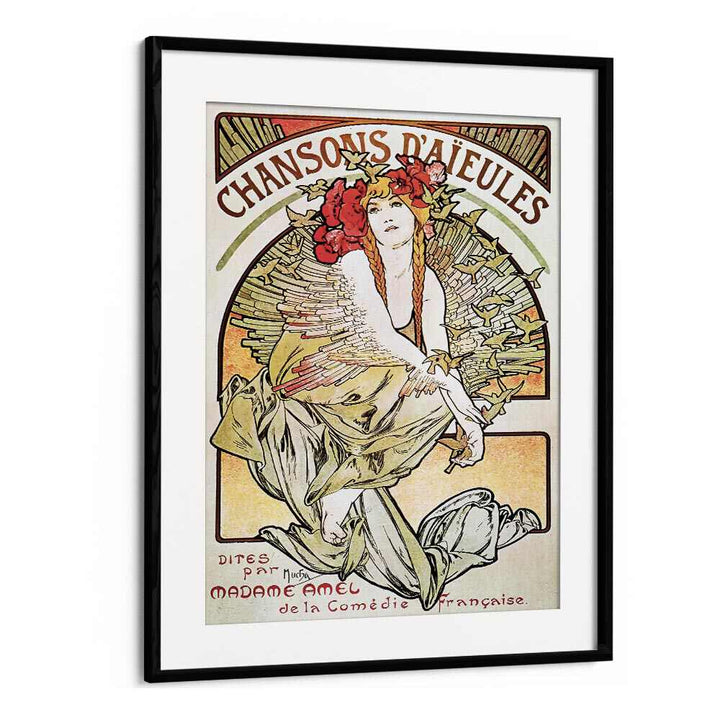 Chansons D Aieules 1898 By Alphonse Mucha Vintage Paintings in Black Frame With Mount