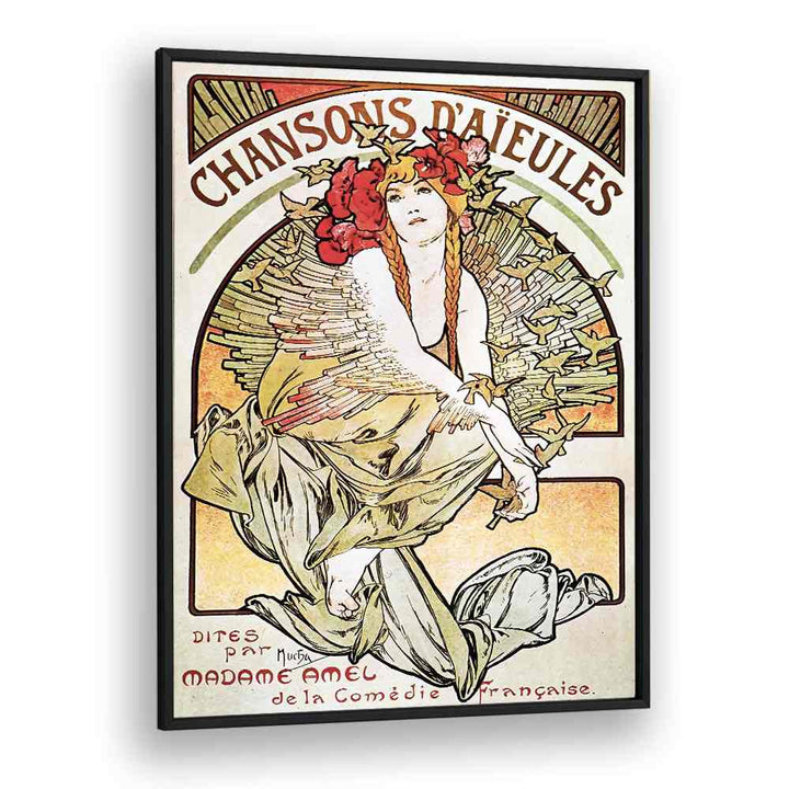 Chansons D Aieules 1898 By Alphonse Mucha Vintage Paintings in Black Plain Frame