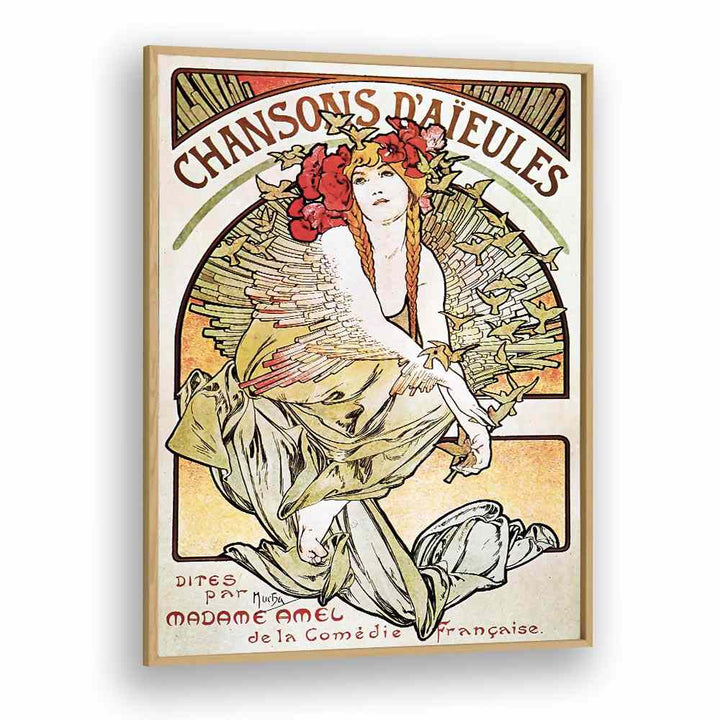 Chansons D Aieules 1898 By Alphonse Mucha Vintage Paintings in Oak Wood Plain Frame