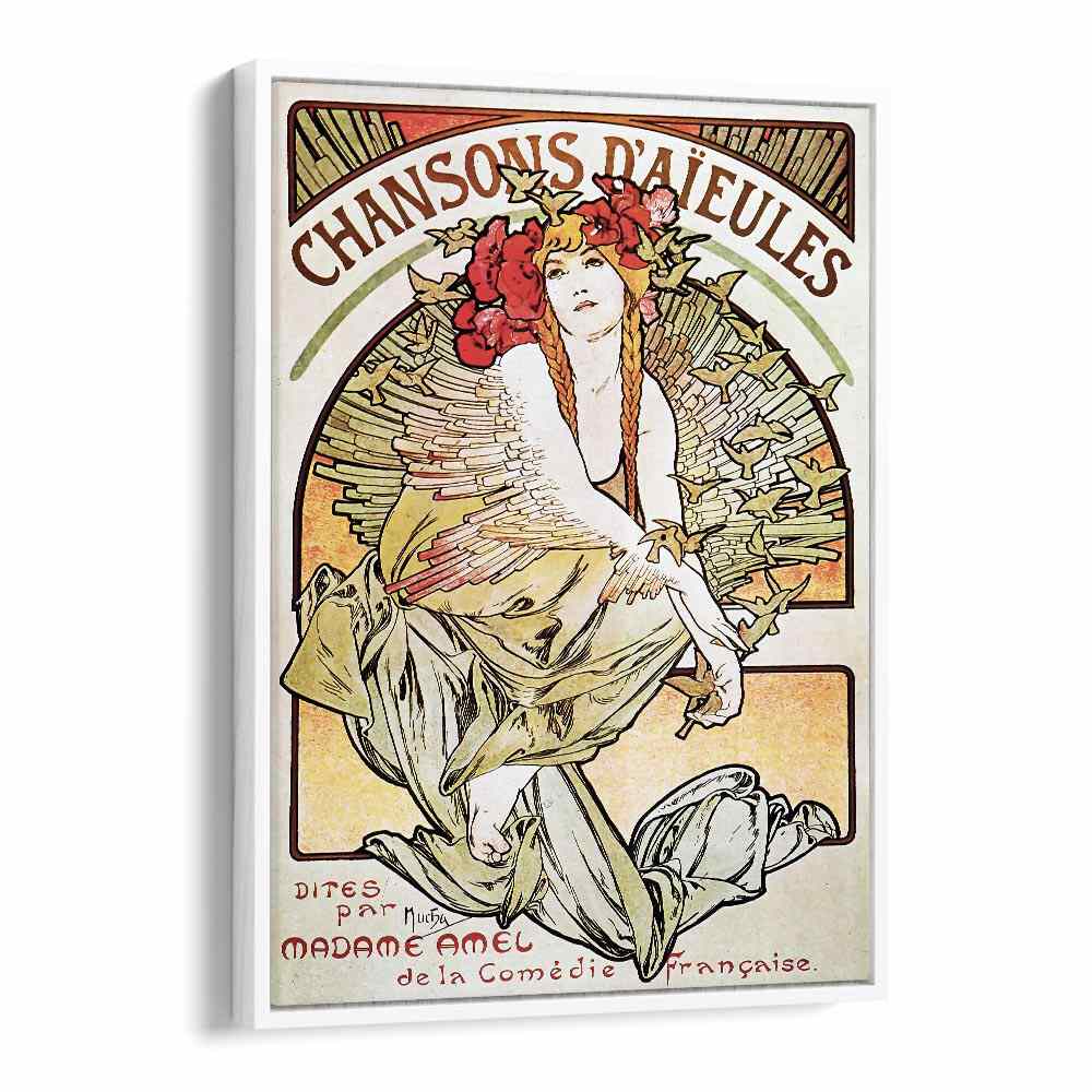 Chansons D Aieules 1898 By Alphonse Mucha Vintage Paintings in White Floater Frame