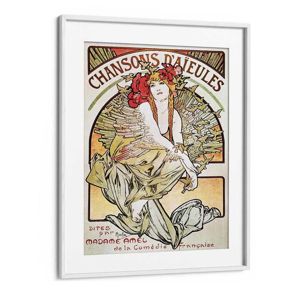 Chansons D Aieules 1898 By Alphonse Mucha Vintage Paintings in White Frame With Mount