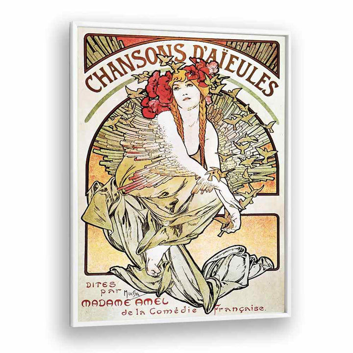 Chansons D Aieules 1898 By Alphonse Mucha Vintage Paintings in White Plain Frame