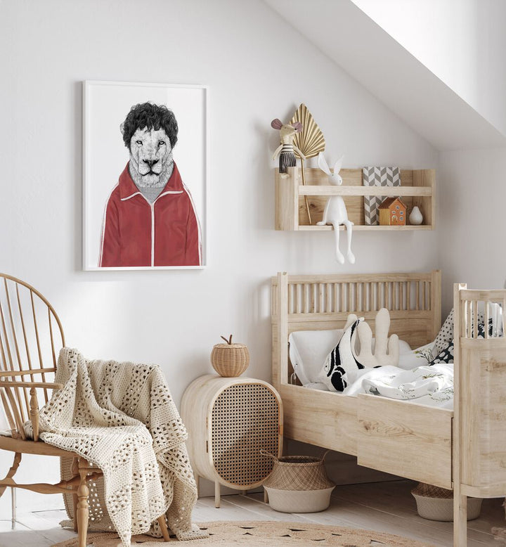 Chas By Balazs Solti Kids Room Art in White Plain Frame placed on a White Colored Wall near a Bed in the Kids Room 