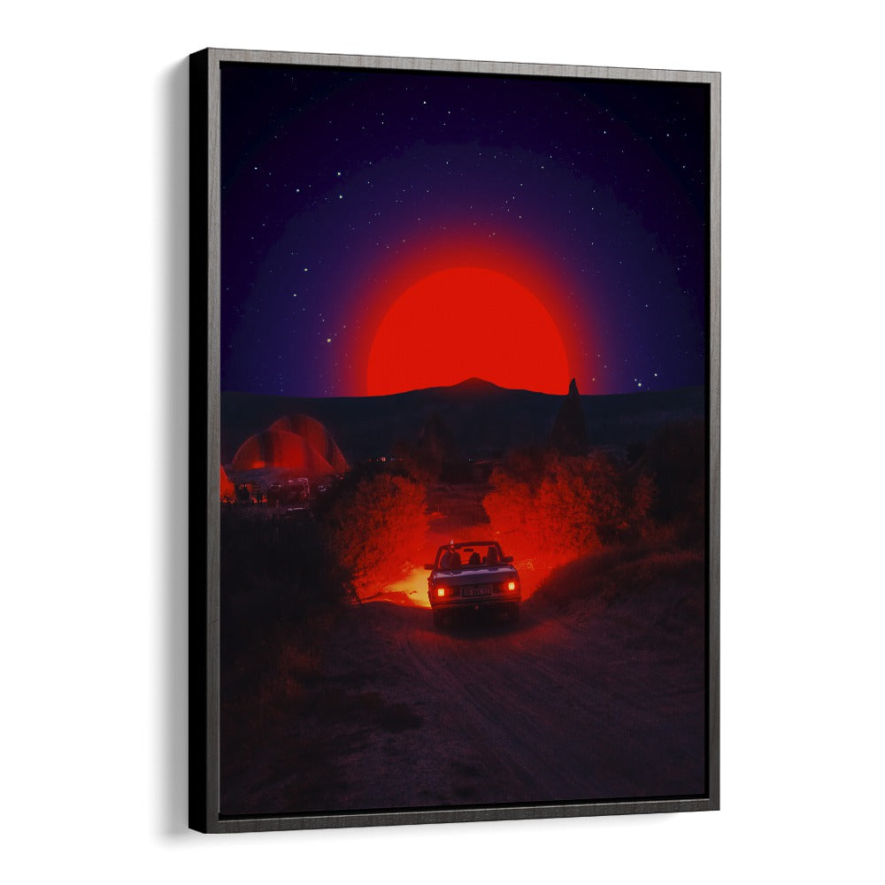 Chasing The Red Sun by Ritvik Takkar Surrealism in Black Floater Frame