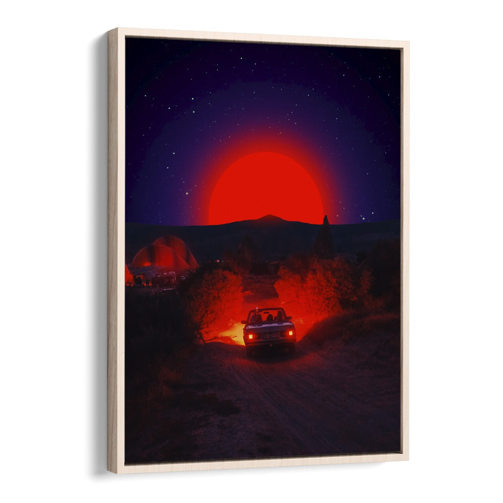 Chasing The Red Sun by Ritvik Takkar Surrealism in Oak Wood Floater Frame