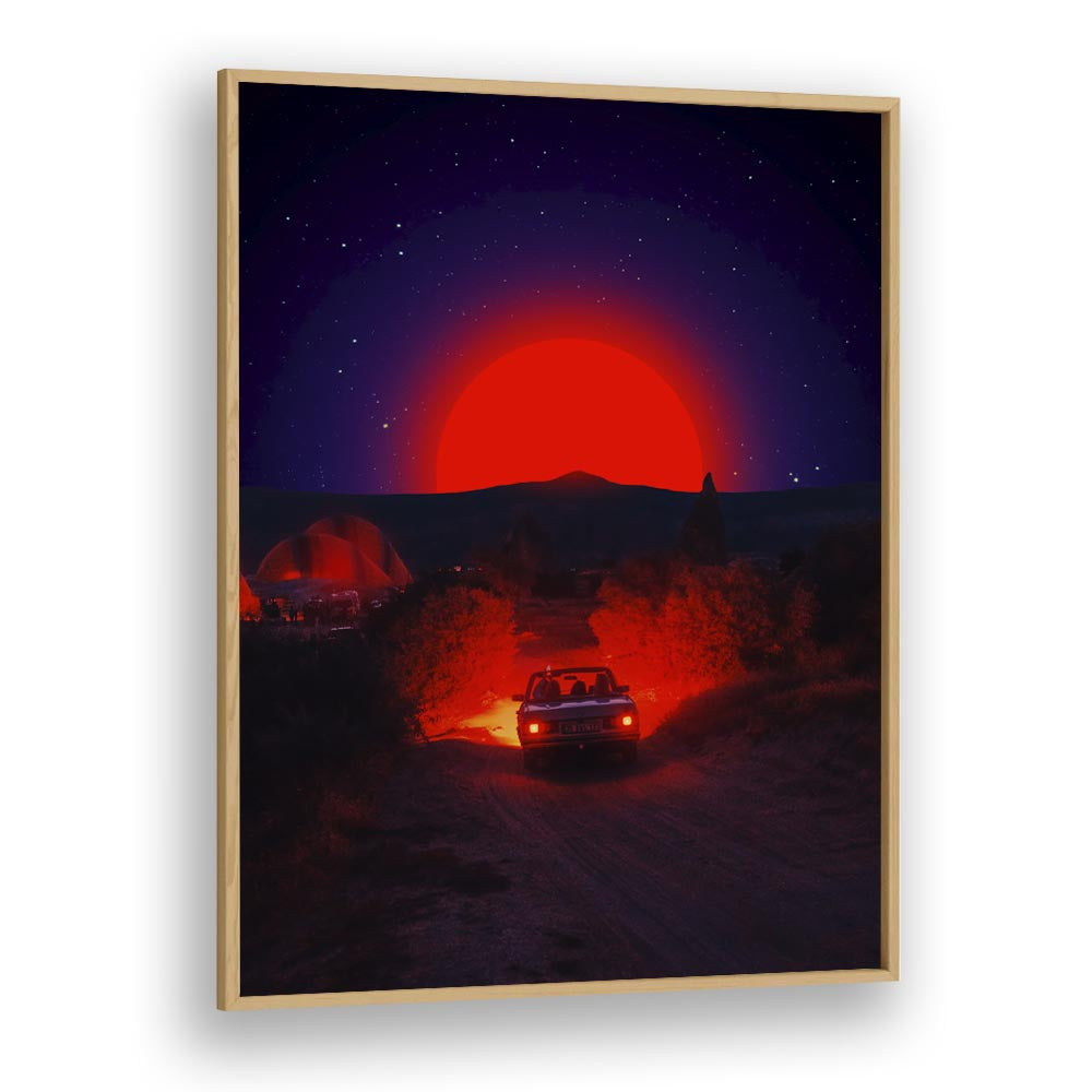 Chasing The Red Sun by Ritvik Takkar Surrealism in Oak Wood Plain Frame