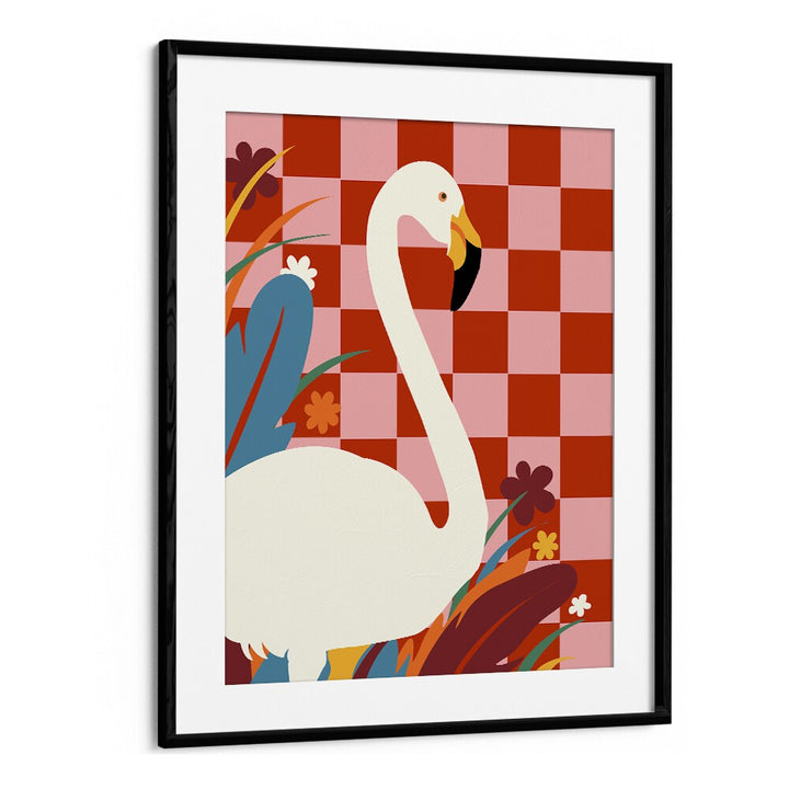 Checkers A The Great Egret By Uma Gokhale Wildlife Poster in Black Frame With Mount