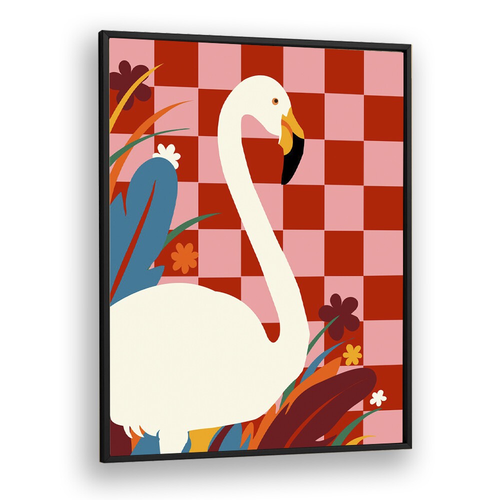 Checkers A The Great Egret By Uma Gokhale Wildlife Poster in Black Plain Frame