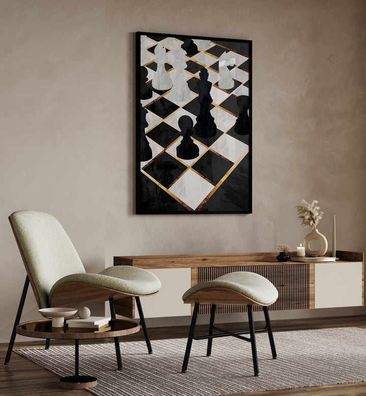 Chess Black and Gold By Sarah Manovski Gaming Poster placed on wall 