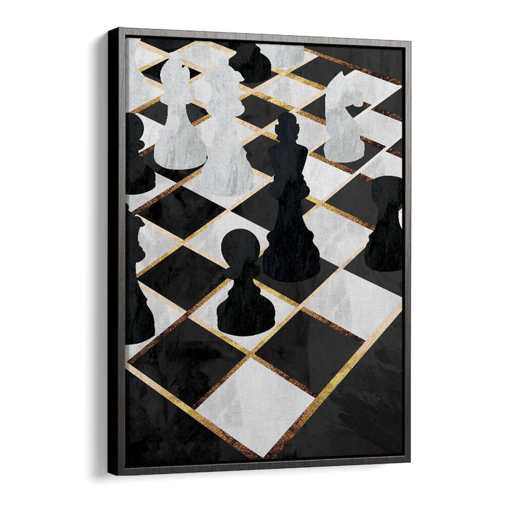 Chess Black and Gold By Sarah Manovski Gaming Poster in Black Floater Frame