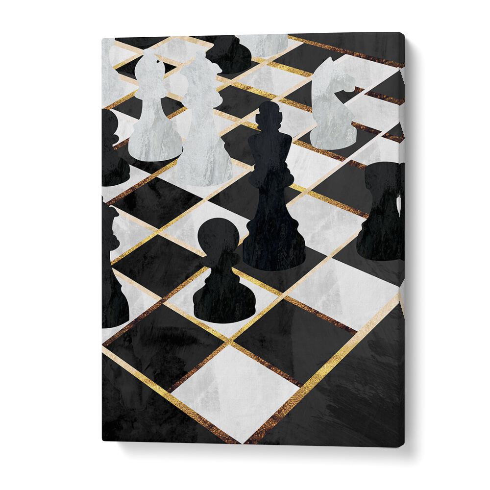 Chess Black and Gold By Sarah Manovski Gaming Poster in Gallery Wrap