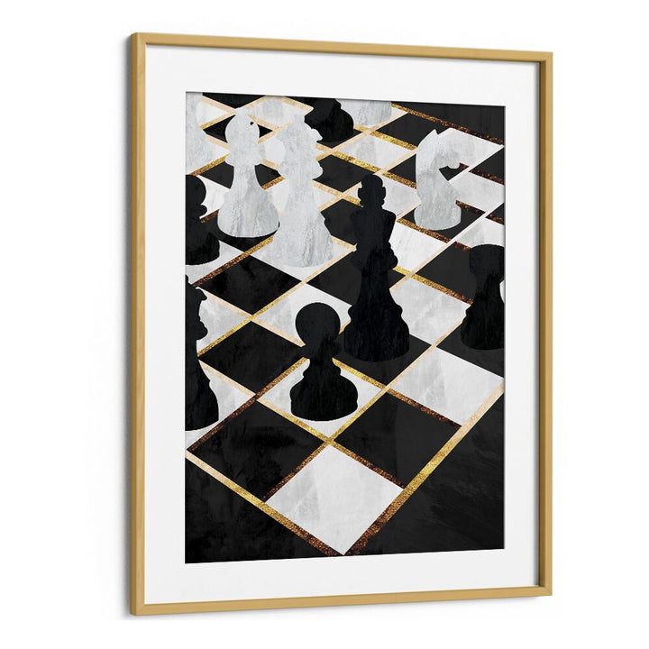 Chess Black and Gold By Sarah Manovski Gaming Poster in Oak Wood Frame With Mount