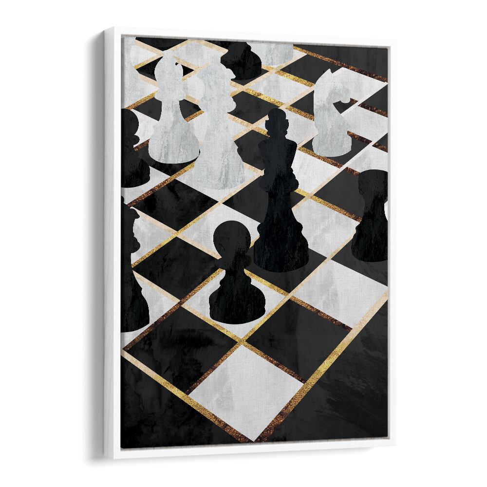 Chess Black and Gold By Sarah Manovski Gaming Poster in White Floater Frame