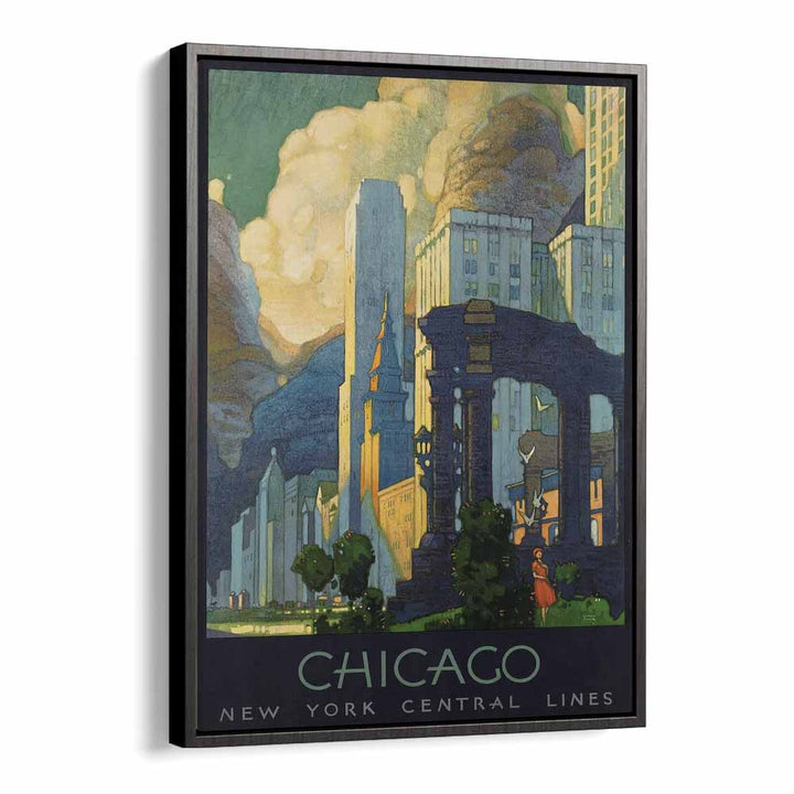 Chicago-Ny Central Lines  Vintage Travel Posters in Black Floater Frame