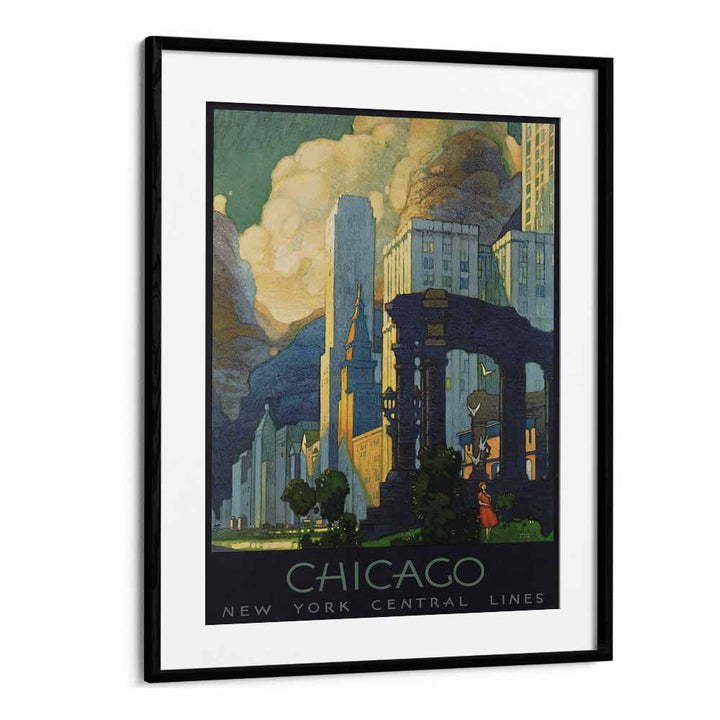 Chicago-Ny Central Lines  Vintage Travel Posters in Black Frame With Mount