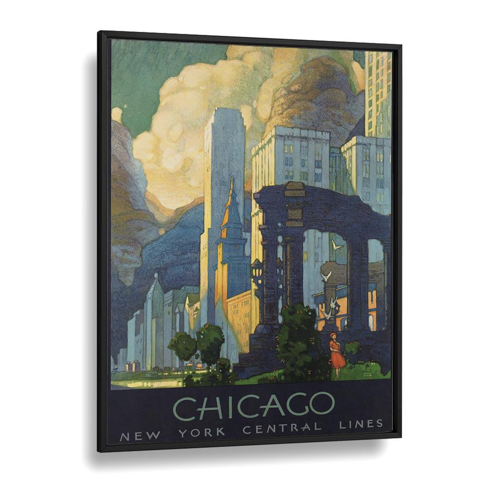 Chicago-Ny Central Lines  Vintage Travel Posters in Black Plain Frame