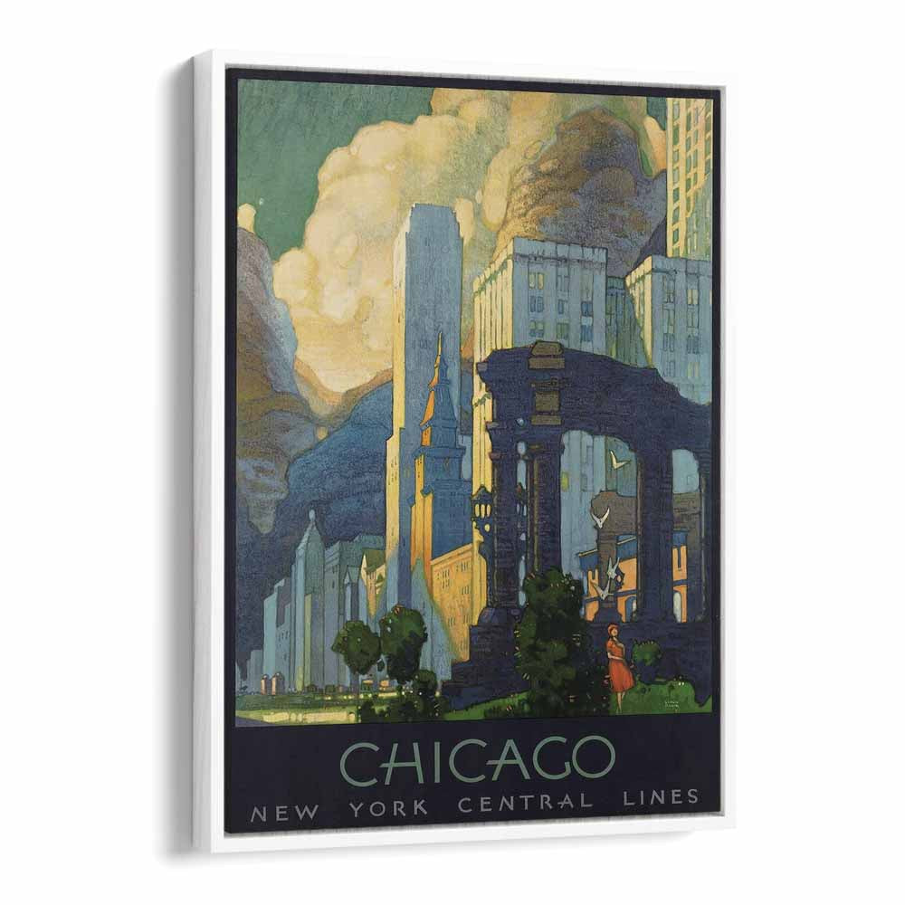 Chicago-Ny Central Lines  Vintage Travel Posters in White Floater Frame