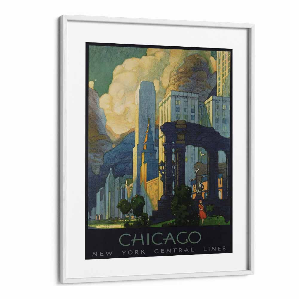 Chicago-Ny Central Lines  Vintage Travel Posters in White Frame With Mount