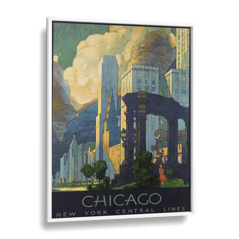 Chicago-Ny Central Lines  Vintage Travel Posters in White Plain Frame