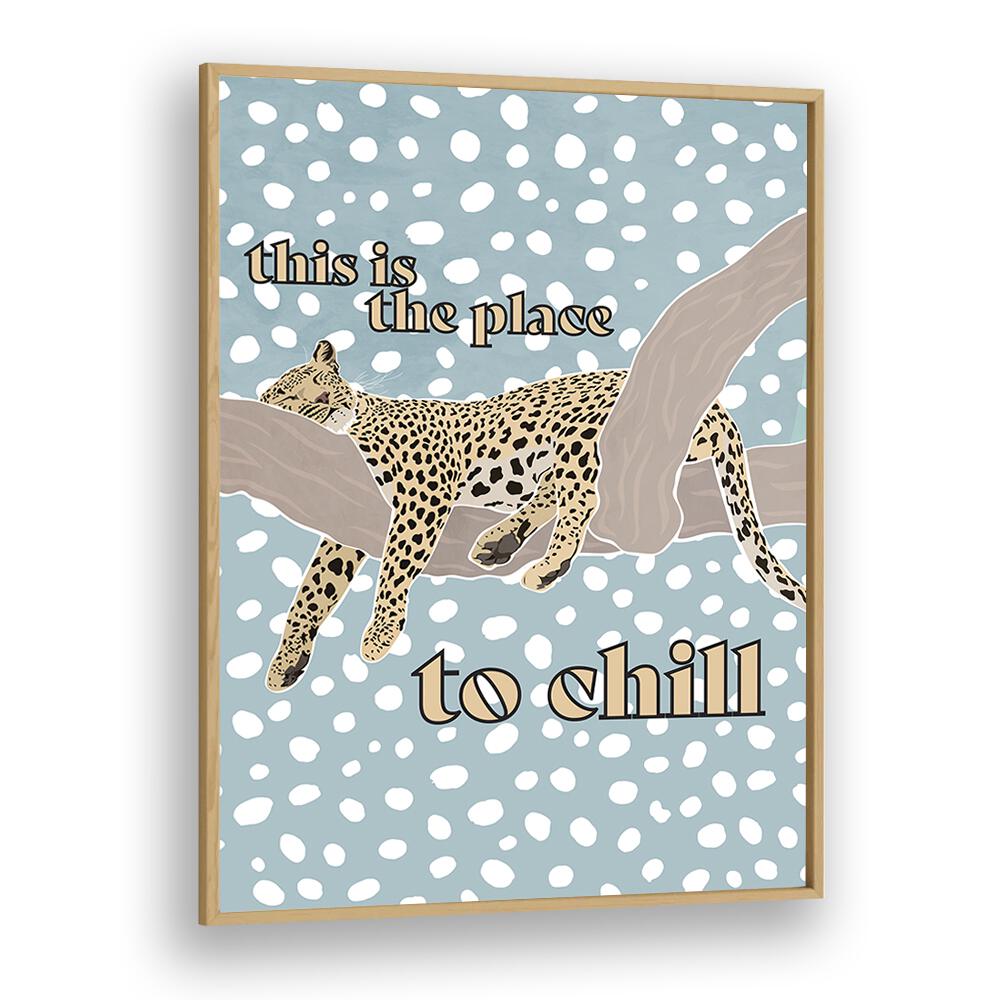 Children's Leopard Typography By Sarah Manovski Kids Room Art in Oak Wood Plain Frame