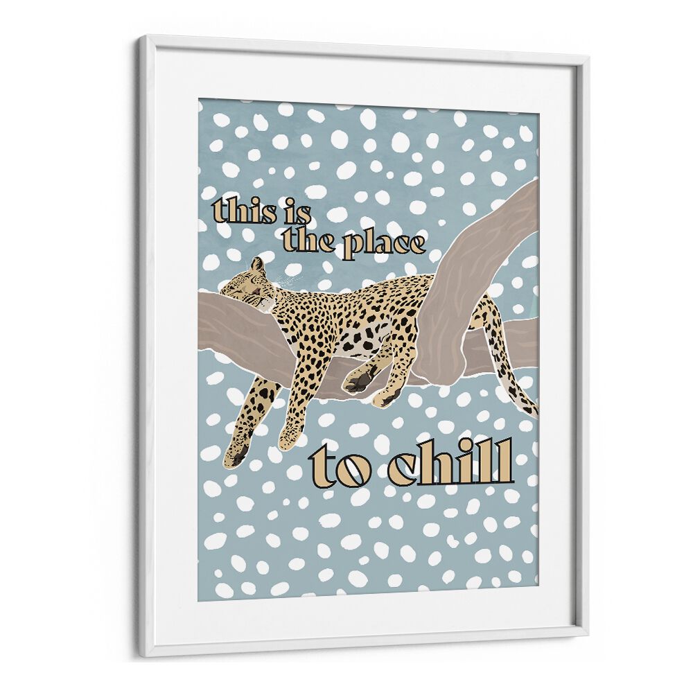 Children's Leopard Typography By Sarah Manovski Kids Room Art in White Frame With Mount