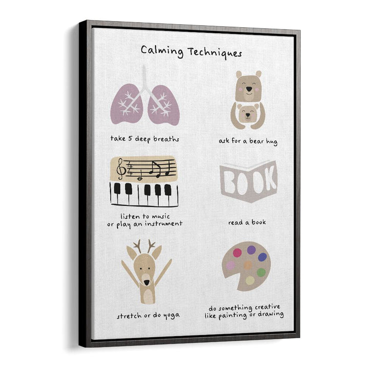 Childrens Calming Meditation Emotions Print II By Sarah Manovski Kids Room Art in Black Floater Frame