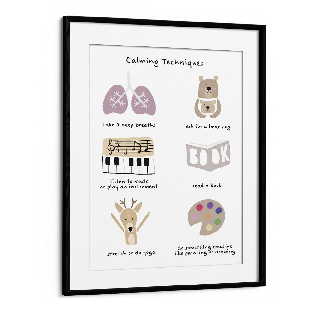 Childrens Calming Meditation Emotions Print II By Sarah Manovski Kids Room Art in Black Frame With Mount