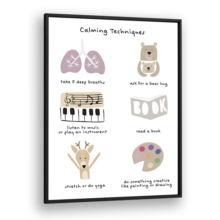 Childrens Calming Meditation Emotions Print II By Sarah Manovski Kids Room Art in Black Plain Frame