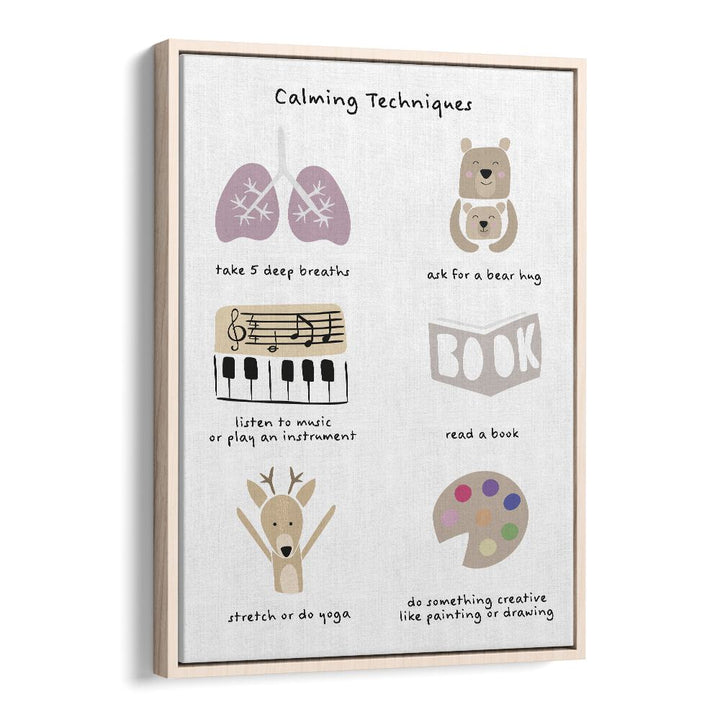 Childrens Calming Meditation Emotions Print II By Sarah Manovski Kids Room Art in Oak Wood Floater Frame