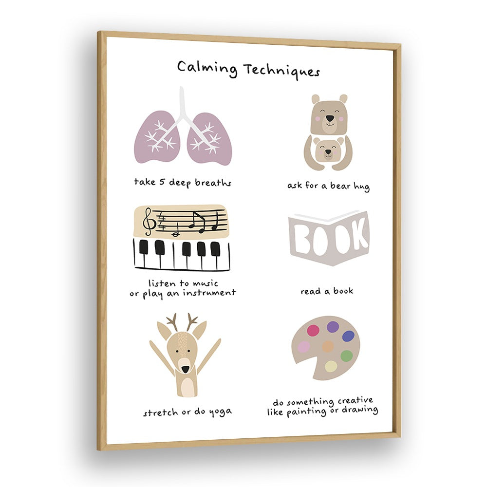 Childrens Calming Meditation Emotions Print II By Sarah Manovski Kids Room Art in Oak Wood Plain Frame