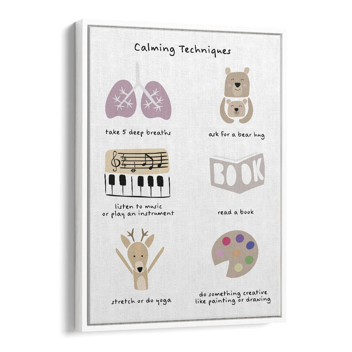 Childrens Calming Meditation Emotions Print II By Sarah Manovski Kids Room Art in White Floater Frame