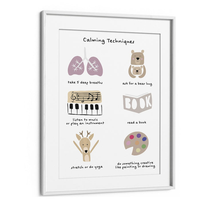 Childrens Calming Meditation Emotions Print II By Sarah Manovski Kids Room Art in White Frame With Mount