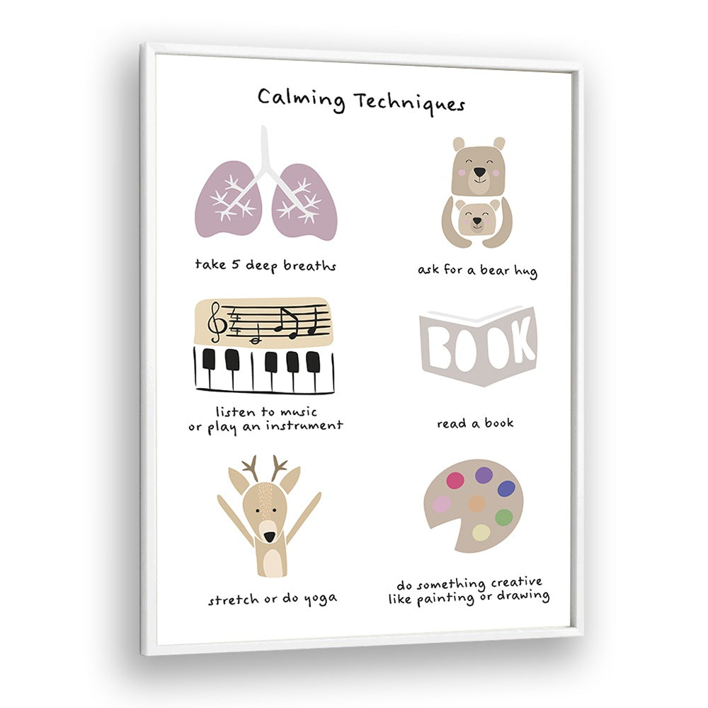 Childrens Calming Meditation Emotions Print II By Sarah Manovski Kids Room Art in White Plain Frame