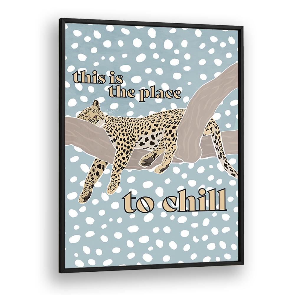 Children's Leopard Typography By Sarah Manovski Kids Room Art in Black Plain Frame