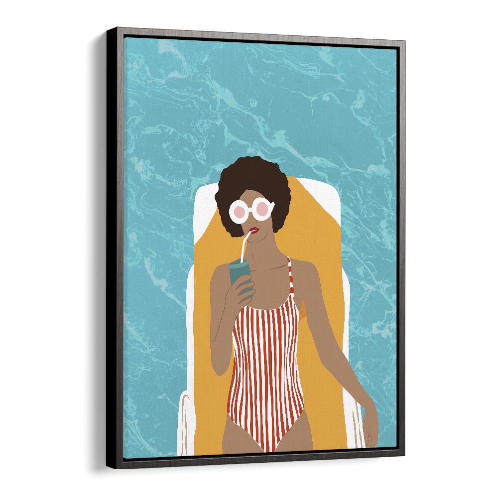 Chilling In The Moment By Uma Gokhale Woman Illustration Paintings in Black Floater Frame