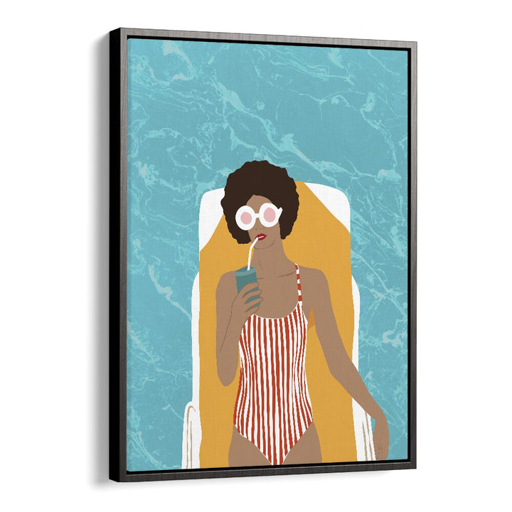 Chilling In The Moment By Uma Gokhale Woman Illustration Paintings in Black Floater Frame