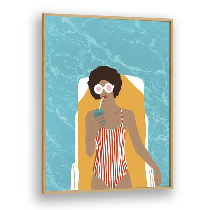 Chilling In The Moment By Uma Gokhale Woman Illustration Paintings in Oak Wood Plain Frame