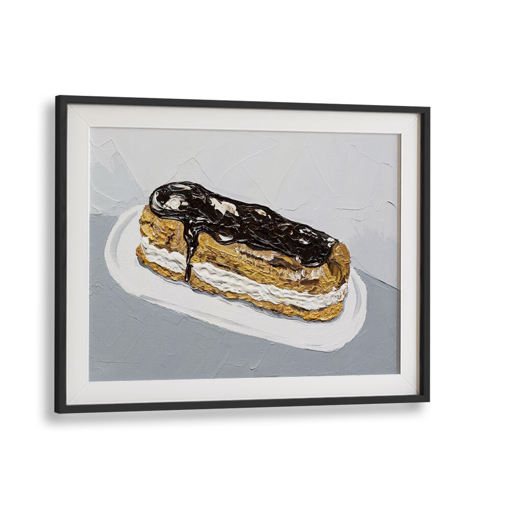 Chocolate Eclair by Alice Straker Cafe Art Prints Cafe Posters in Black Frame With Mount