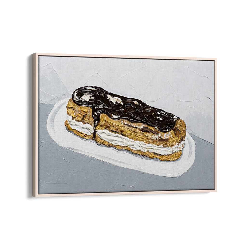 Chocolate Eclair by Alice Straker Cafe Art Prints Cafe Posters in Oak Wood Floater Frame