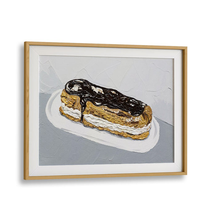 Chocolate Eclair by Alice Straker Cafe Art Prints Cafe Posters in Oak Wood Frame With Mount