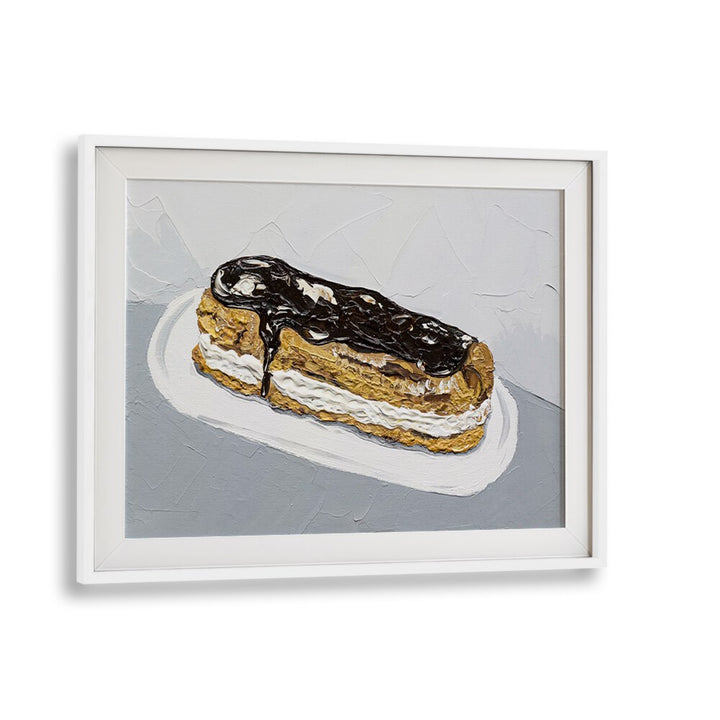 Chocolate Eclair by Alice Straker Cafe Art Prints Cafe Posters in White Frame With Mount