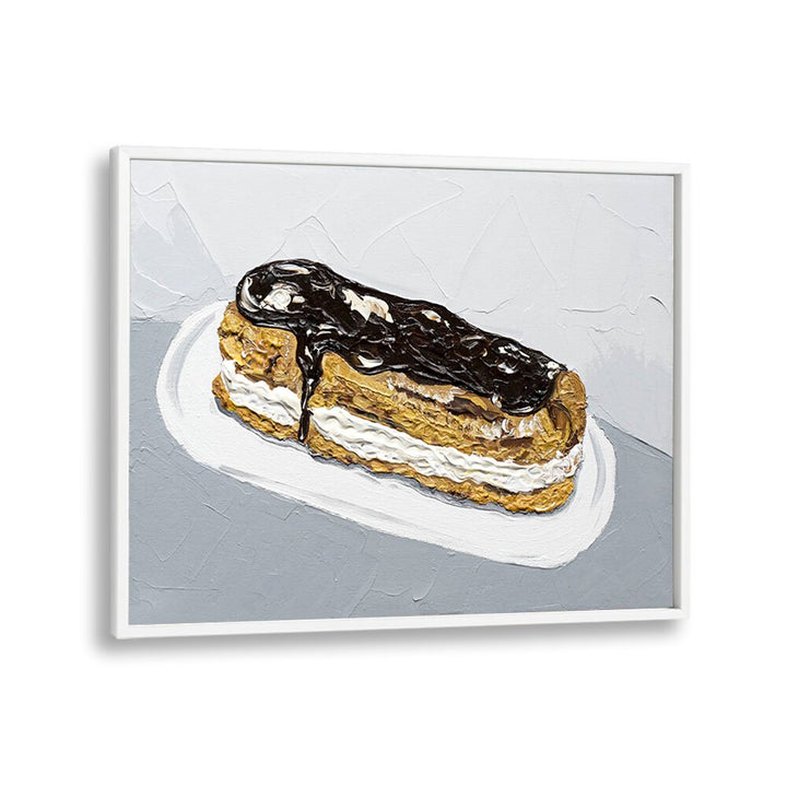 Chocolate Eclair by Alice Straker Cafe Art Prints Cafe Posters in White Plain Frame