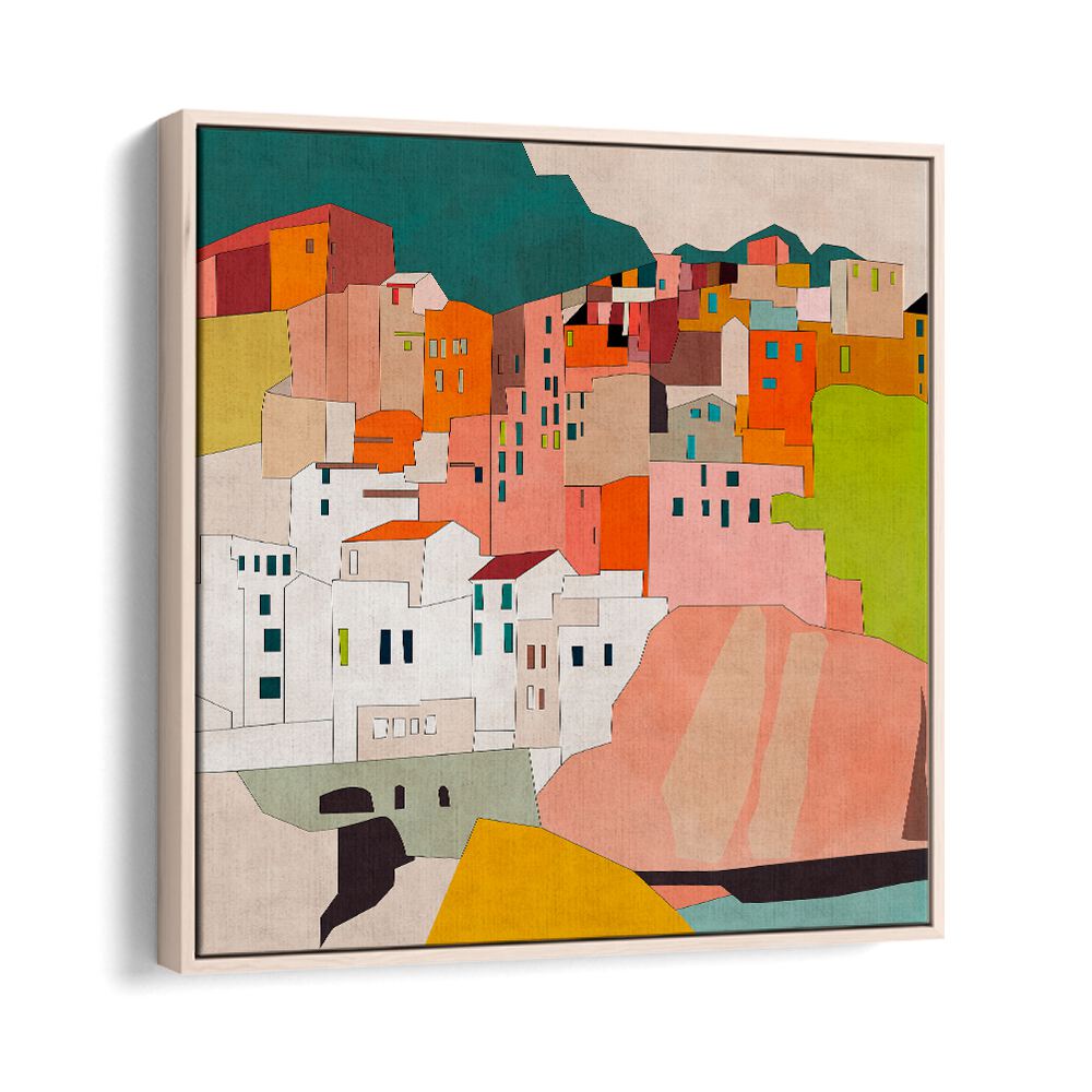 Cinque Terre By Ana Rut Bre Abstract Art Abstract Paintings in Oak Wood Floater Frame