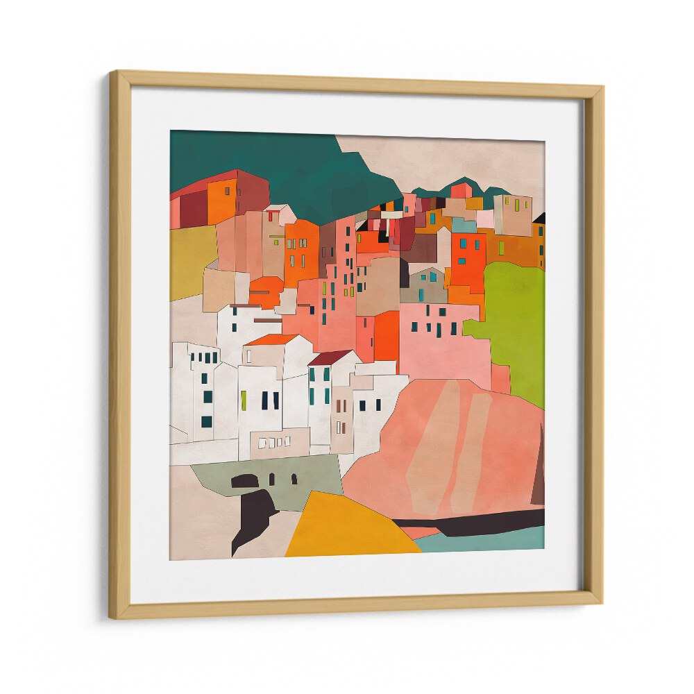 Cinque Terre By Ana Rut Bre Abstract Art Abstract Paintings in Oak Wood Frame With Mount