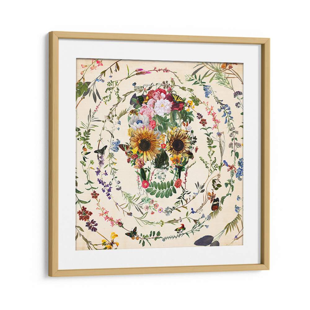 Circle Of Life Botanical Art Prints Floral Paintings in Oak Wood Frame With Mount