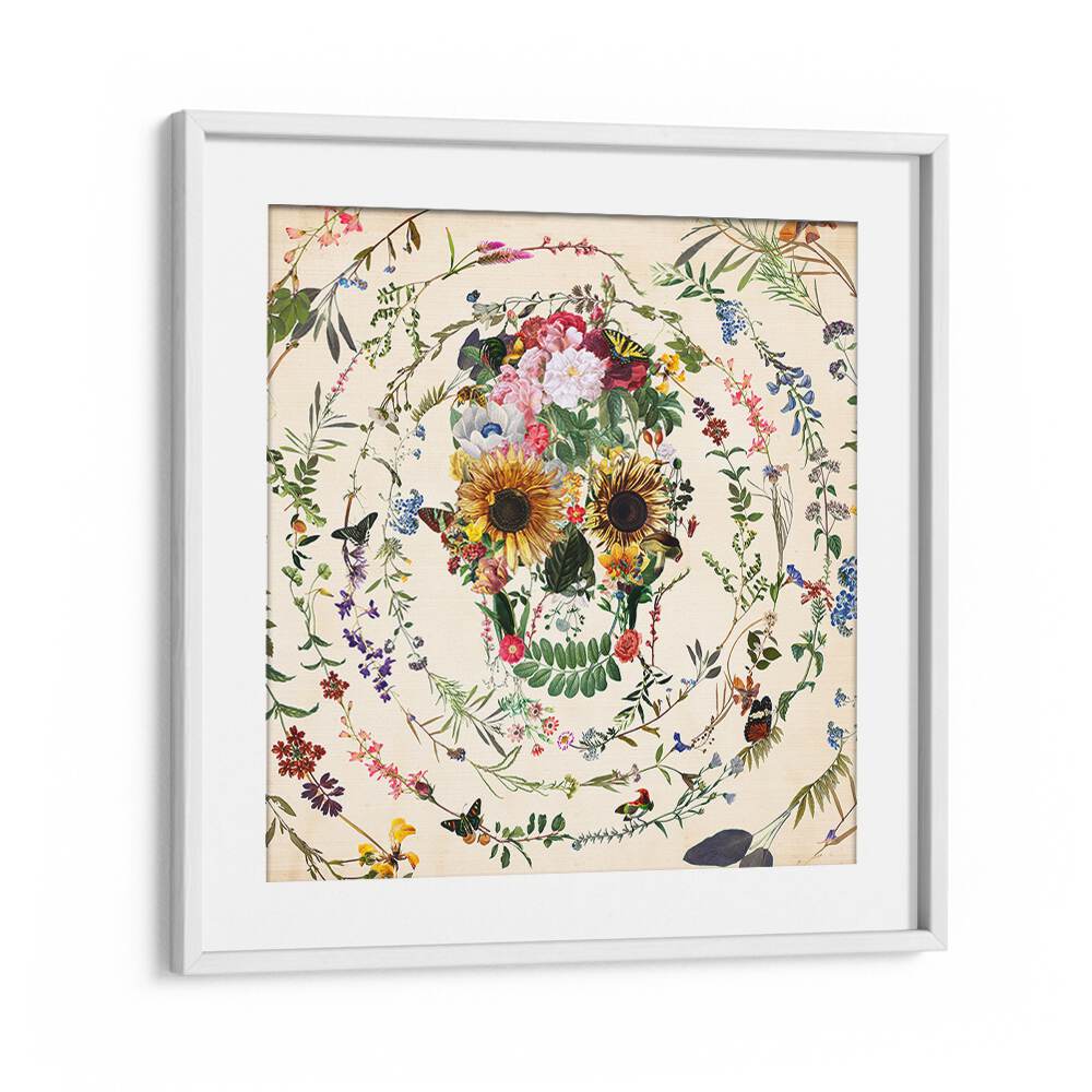 Circle Of Life Botanical Art Prints Floral Paintings in White Frame With Mount